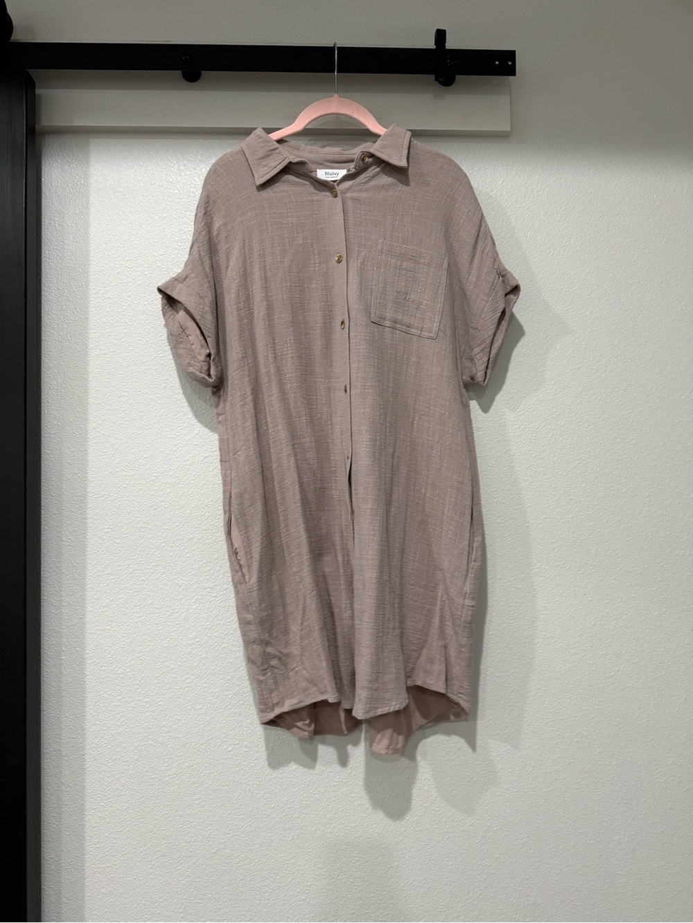 Bluivy Taupe Button-Down Mini Shirt Dress